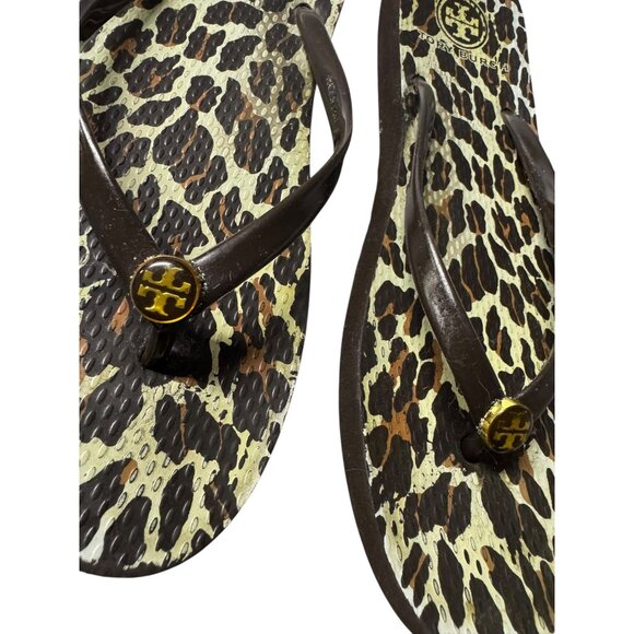 Tory Burch Women's Leopard Flip Flops Size 7 Brown - Picture 2 of 8